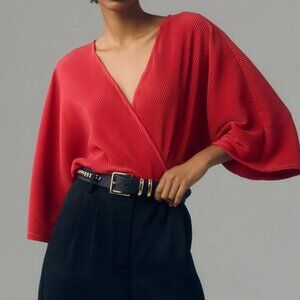 Anthropologie Long-Sleeve Wrap Top, Red, NWT, Size M